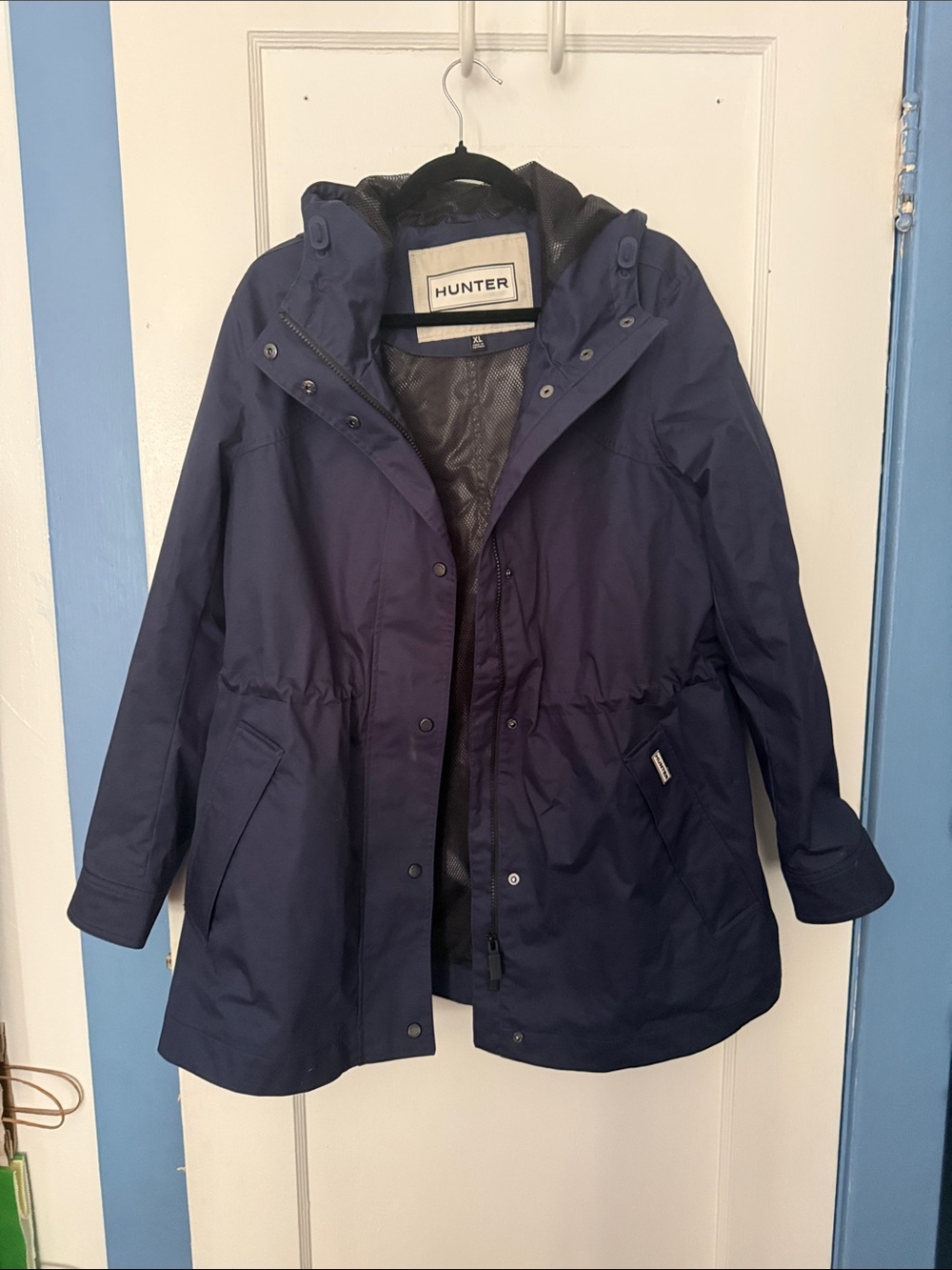 Hunter Navy Hooded Trench-Style Raincoat